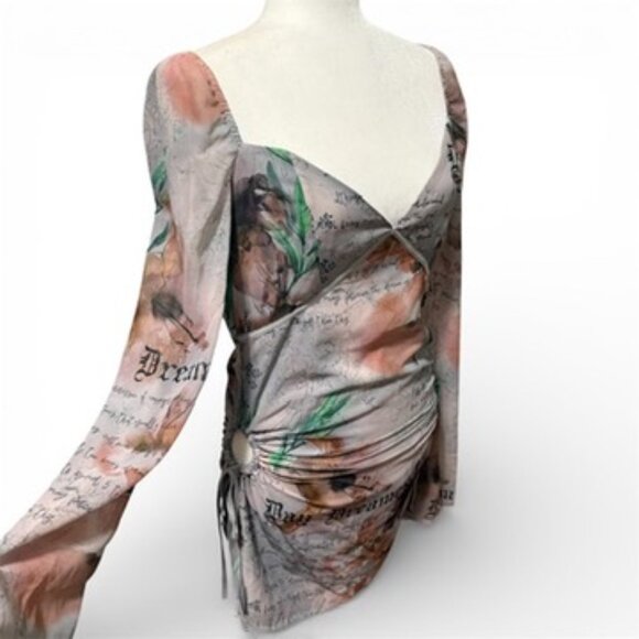 PLT NWT Stone Printed Chiffon Cut Out Shift Dress Size 12 - Picture 3 of 12